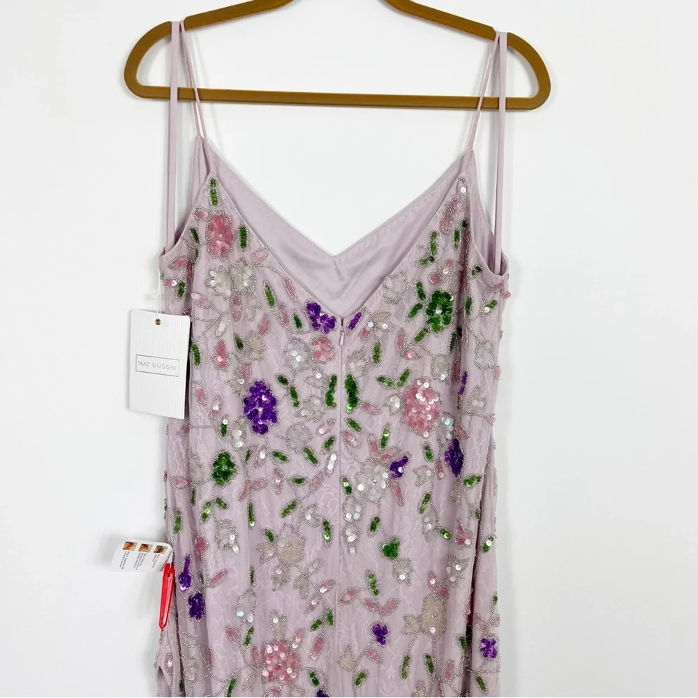 Mac Duggal Embellished Lace Sleeveless V-Neck Gown Lilac Multi 10893 - Picture 13 of 14